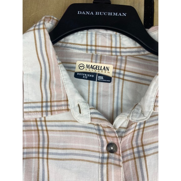 Magellan Outdoors Womens XXL Boyfriend Fit Plaid Button Down Shirt Cream Pink - Picture 4 of 5